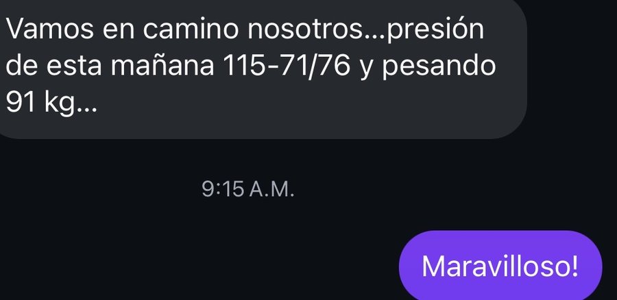 Presión de la mañana 115/71 y pesando 91 kg